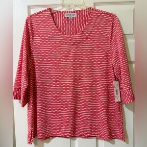 NWT Southern Lady Red/White Striped 3/4 Sleeve Top Petite Large 23 PTP/27 Length